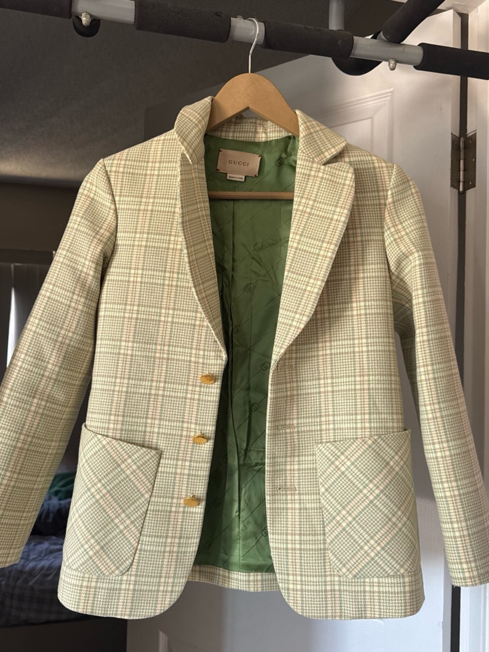 Gucci Light Mint Green Quilted Lining Jacket